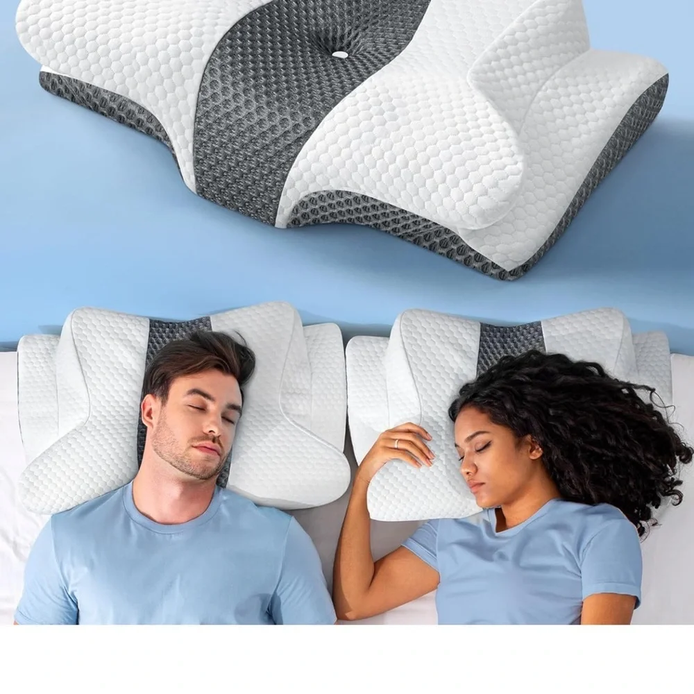 Contoured White and Gray Pillow for Customized Support